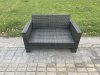 Fimous High Back Rattan Garden Furniture Sofa Sets with Rectangular Coffee Table 2 Side Tables 2 Big Footstool Dark Grey Mixed