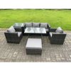 Fimous 6 Seater Wicker Rattan Outdoor Furniture Garden Dining Set with Sofa Oblong Dining Table 2 Armchairs Stool Dark Grey Mixed