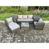 Fimous Wicker 7 Pieces Rattan Garden Furniture Sofa Set with Armchair 2 Side Tables Square Coffee Table Big Footstool Dark Grey Mixed