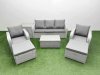 Fimous PE Rattan Garden Furniture Set Reclining Chair Sofa Lounge Sofa Set Oblong Coffee Table Side Table 2 Big Footstool Light Grey