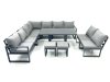 Fimous 11 Seater Outdoor Aluminum Garden Furniture Set Corner Sofa 2 Small Footstools Rising Lifting Dining Table Sets Dark Grey