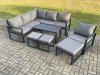 Fimous Aluminium Outdoor Garden Furniture Set Lounge Sofa Oblong Coffee Table Sets with Chair 3 Footstools Indoor Conservatory Set Dark Grey