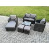 Fimous Rattan Garden Furniture Set Patio Conservatory Indoor Outdoor 7 Piece Set with Love Sofa Square Coffee Table 3 Footstools