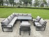 Fimous 10 Seater Aluminium Sofa Set 9 Pieces Outdoor Garden Furniture - Rising Dining Table with Cushions Big Footstool 2 Chair Footstool Dark Grey