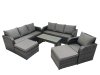 Fimous Rattan Garden Outdoor Furniture Set 3 Seater Sofa Reclining Chair Coffee Table with 2 Big Footstools Dark Grey Mixed
