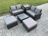 Fimous 6 Seater Rattan Outdoor Garden Furniture Sofa Set with 2 Big Footstool Side Table Dark Grey Mixed