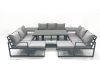 Fimous 11 Seater Garden Sofa Set Aluminium Furniture Rising Dining Tabe Set with 2 Side Tables 2 Big Footstools Dark Grey