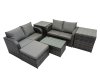 Fimous Outdoor Love Sofa Coffee Table Set Garden Rattan Furniture Set 5 Seater with 2 Side Tables Big Stool Dark Grey