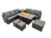 Fimous Garden Outdoor Rattan Furniture Set Rattan 3 Seater Sofa with 3 Stools Side Table Dark Grey Mixed
