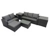 Fimous Outdoor Love Sofa 3 Seater Sofa Coffee Table Set Garden Rattan Furniture Set 6 Seater with 2 Side Tables Big Stool Dark Grey