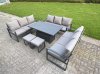 Fimous U-shaped Garden Furniture Set 10-Seater Aluminium Outdoor Dining Set with Adjustable Rising Lifting Dining Table 2 Side Tables Big Footstool Dark Grey