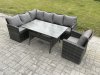 Fimous Outdoor Rattan Garden Furniture Corner Sofa Set with Rectangular Dining Table Armchair Patio Wicker Rattan Set Dark Grey Mixed