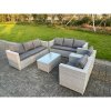 Fimous Light Grey Outdoor PE Rattan Garden Furniture Set Wicker Sofa Set Oblong Coffee Table 2 Armchair