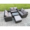 Fimous Outdoor Garden Furniture Sets 7 Seater Wicker Rattan Furniture Sofa Sets with Rectangular Coffee Table Love Sofa Big Footstool Dark Grey Mixed