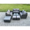Fimous 9 Seater Outdoor Garden Furniture Sets Wicker Rattan Furniture Sofa Sets with Square Coffee Table Love seat Sofa 3 Footstools