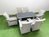 Fimous Wicker PE Rattan Garden Furniture Set Patio Outdoor 6 Chairs Plus Rectangular Dining Table Set Light Grey Mixed
