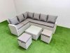 Fimous Outdoor Rattan Garden Furniture Set 8 Seater Corner Sofa Sets with Square Coffee Table 2 Small Footstools Light Grey Mixed