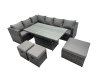 Fimous 9-seater Height Adjustable Rising Lifting Table Corner Sofa Set Rattan Garden Furniture Dining Set with 3 Stools Dark Grey Mixed