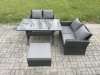 Fimous Dark Grey PE Wicker Rattan Garden Furniture Set Love Sofa Outdoor Rectangular Dining Table Big Footstool