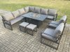 Fimous Aluminium 11 Seater Garden Furniture Outdoor Set Patio Lounge Sofa Gas Fire Pit Dining Table Set with 2 Chairs 2 Small Footstools Dark Grey