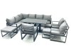 Fimous Aluminum Outdoor Garden Furniture Set Corner Sofa 3 Chair 3 Footstools Adjustable Rising Lifting Dining Table Sets Dark Grey
