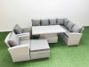Fimous 9 Seat Rattan Garden Furniture Corner Sofa Set Outdoor Adjustable Lifting Dining or Coffee Table Set with Big Footstool Light Grey