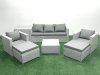 Fimous 7 Seater Rattan Garden Furniture Set with 3 Seater Sofa 2 Chair Square Coffee Table 2 Big Footstools Side Table Light Grey Mixed