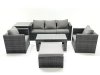 Fimous Rattan Garden Furniture Set Outdoor Lounger Sofa with Coffee Table 2 Armchair Big Footstool Side Table Dark Grey Mixed