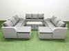 Fimous Outdoor Garden Furniture Set PE Rattan 3 Seater Sofa Set with Oblong Coffee Table 4 Footstools Side Table Light Grey