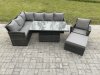Fimous Wicker PE Outdoor Rattan Garden Furniture Set Height Adjustable Rising Lifting Table Sofa Dining Set with Big Footstool Armchair Dark Grey Mixed
