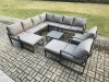 Fimous Aluminium Outdoor Garden Furniture Set Lounge Corner Sofa 2 Pcs Chair Square Coffee Table Sets with 2 Big Footstools Dark Grey