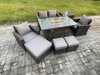 Fimous 7 Seater?Outdoor Rattan Sofa Set Garden Furniture Gas Firepit Dining Table Heater with 3 Footstools Side Table Dark Grey Mixed
