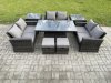 Fimous Wicker PE Rattan Garden Furniture Set Height Adjustable Rising Lifting Table Sofa Dining Set with Double Seat Sofa 2 Small Footstools 2 Side Tables Dark Grey Mixed