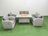 Fimous 6 Seater Outdoor Reclining Chair Love Sofa Set Rattan Garden Furniture Set with Firepit Dining Table Light Grey