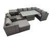 Fimous 10 Seater Rattan Height Adjustable Rising Lifting Table Corner Sofa Sets with 2 Chairs 2 Big Stools Side Table Dark Grey Mixed