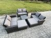 Fimous 8 Seater Outdoor Rattan Garden Furniture Set Conservatory Patio Sofa Coffee Table Set with 2 Big Footstool Dark Grey Mixed