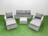 Fimous PE Rattan Garden Furniture Set Reclining Chair Sofa Lounge Sofa Set Square Coffee Table 2 Big Footstool Light Grey