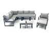 Fimous Aluminum Outdoor Garden Furniture Set Corner Sofa Chair 3 Footstools Adjustable Rising Lifting Dining Table Sets Dark Grey