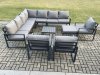 Fimous Outdoor Garden Furniture Patio Lounge Corner Sofa Aluminium Set with Square Coffee Table Big Footstool 3 Chair Dark Grey