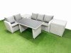 Fimous Garden Furniture Set PE Ratten Garden Sofa Set with Rectangular Dining Table 2 Side Tables Light Grey