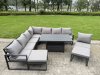 Fimous 8 Pieces Aluminium Garden Furniture Set with Cushions, Patio Furniture Set with Adjustable Rising Lifting Dining Table Big Footstool Dark Grey