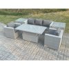 Fimous Rattan Garden Funiture Set Adjustable Rising Lifting Table Sofa Dining Set With 2 Arm Chair 2 Side Table