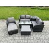 Fimous 7 Pcs Rattan Outdoor Garden Furniture Sofa Set Patio Table & Chairs Set with Side Table 2 Big Footstool Dark Grey Mixed
