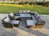 Fimous 11 Seater Rattan Outdoor Garden Furniture Sofa Set Patio Table & Chairs Set with 3 Seater Sofa Rectangular Dining Table 3 Footstool Side Table Dark Grey Mixed