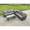 Fimous 6 Seater Outdoor Rattan Garden Furniture Set with Patio Lounge Sofa Set with Rectangular Coffee Table Side Table Dark Grey Mixed