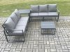 Fimous Aluminium 4 Pieces Garden Furniture Sofa Set with Cushions 6 Seater Outdoor Patio Set with Square Coffee Table Side Table Dark Grey