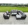 Fimous 11 Seater Wicker PE Rattan Sofa Set Outdoor Patio Garden Furniture with 2 Reclining Chairs Coffee Table Side Table 3 Footstools Dark Grey Mixed