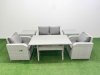Fimous Light Grey PE Wicker Rattan Garden Furniture Set Sofa Set Reclining Chair Rectangular Dining Table 4 Seater With 2 Side Table