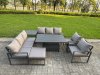 Fimous Garden Aluminium Furniture Set Dark Grey 9 Seater Outdoor Patio Adjustable Rising Lifting Dining Table with 2 Chairs Big Footstool Dark Grey