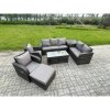 Fimous 10 Seater Outdoor Rattan Garden Furniture Set Rattan Lounge Sofa Set with Rectangular Coffee Table Side Table 3 Footstools Dark Grey Mixed